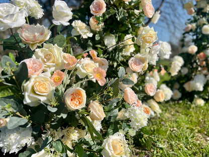 Close up of Lavish Blooms Peach and yellow colored florals 